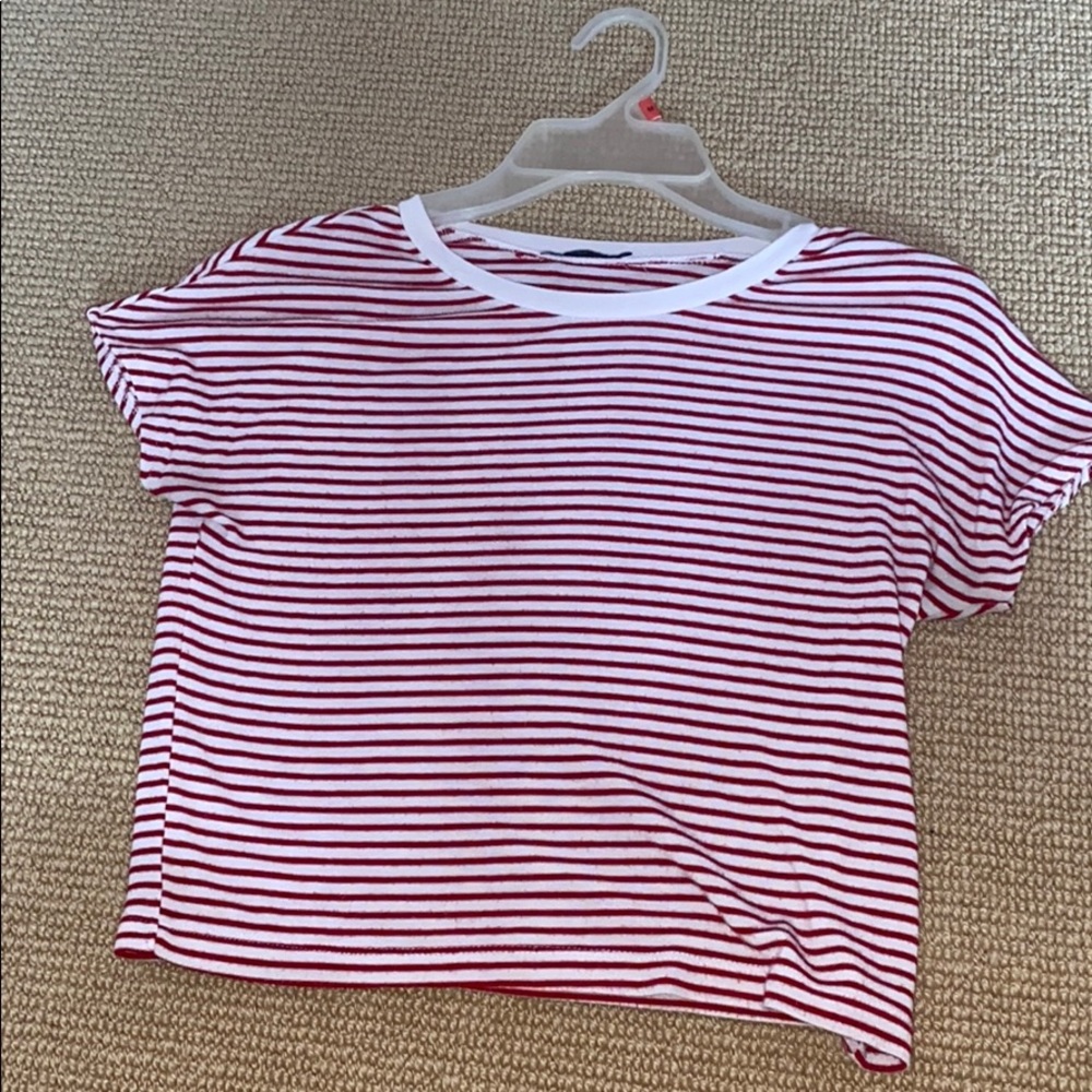 stripped red and white shirt
